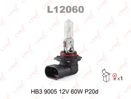 Лампа галогенная HB3 LYNXauto 12В, 60Вт 3000-3700К (тёплый белый) P20d